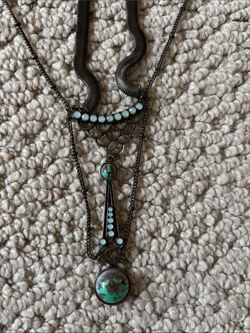 Free people Turquoise Accent Gunmetal Layered Pendant Necklace - Women Jewelry